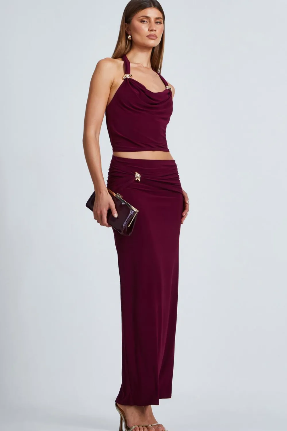 Quiz Trending: Red|Skirts>Dark Red Buckle Detail Maxi Skirt