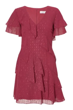 Quiz Day At The Races|Christening Guest>Dark Red Chiffon Ruffle Mini Dress