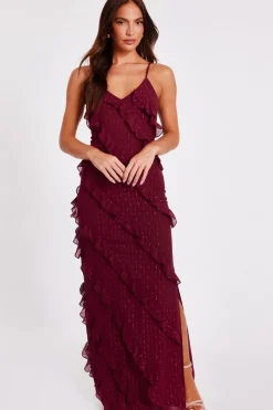 Quiz Evening Dresses|Day At The Races>Dark Red Chiffon Ruffle Midaxi Dress