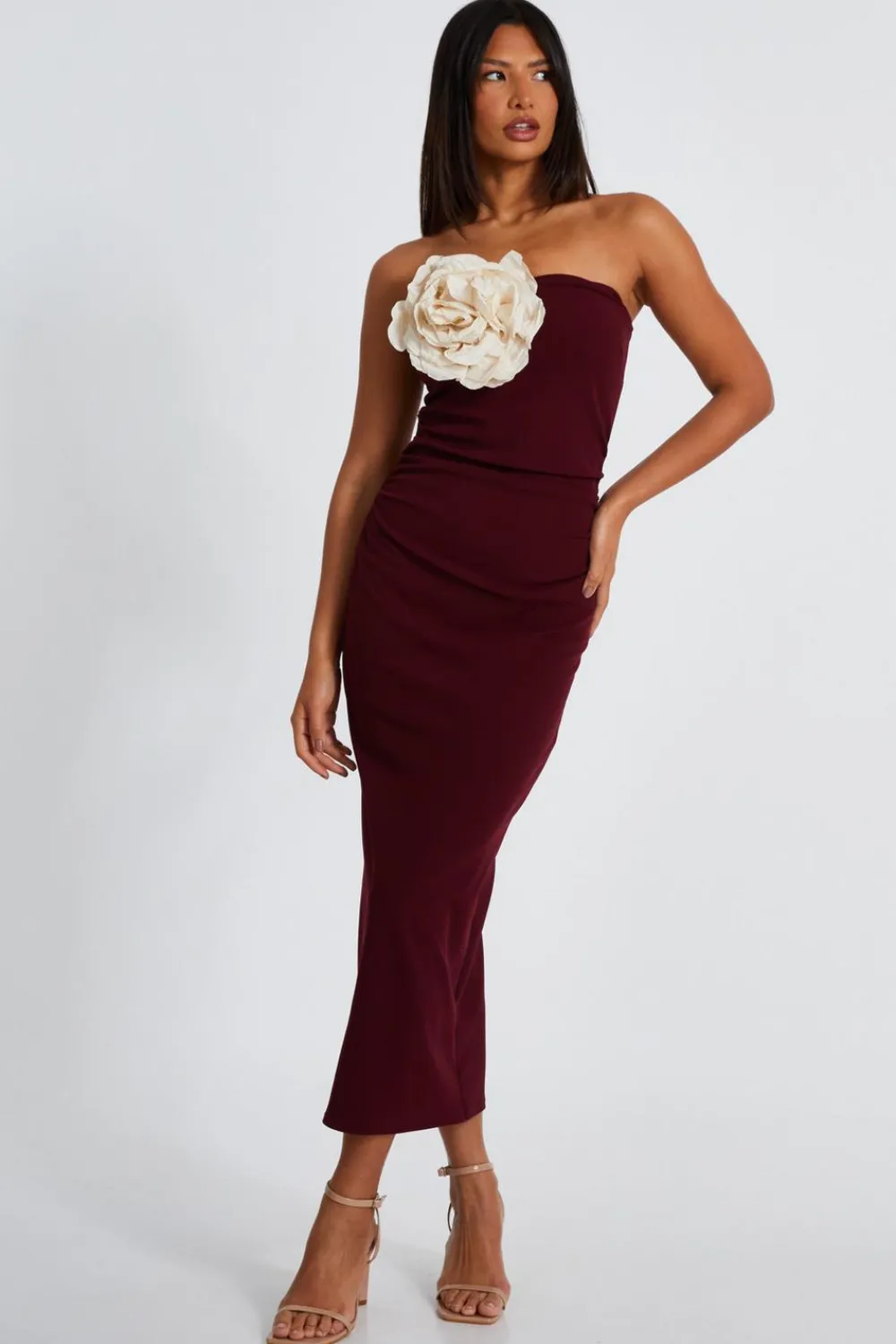 Quiz Prom & Ball|Evening Dresses>Dark Red Corsage Midaxi Dress