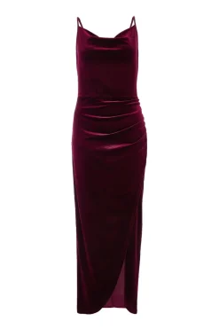 Quiz Red Dresses|Going Out Dresses>Dark Red Cowl Neck Midaxi Dress
