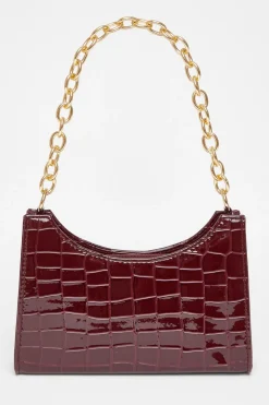 Quiz Bags>Dark Red Croc Chain Shoulder Bag