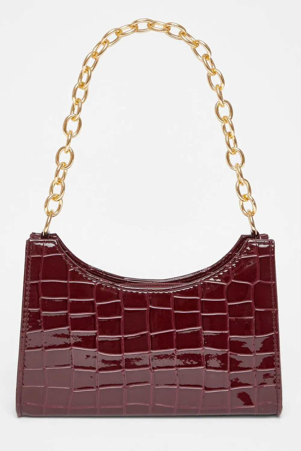 Quiz Bags>Dark Red Croc Chain Shoulder Bag