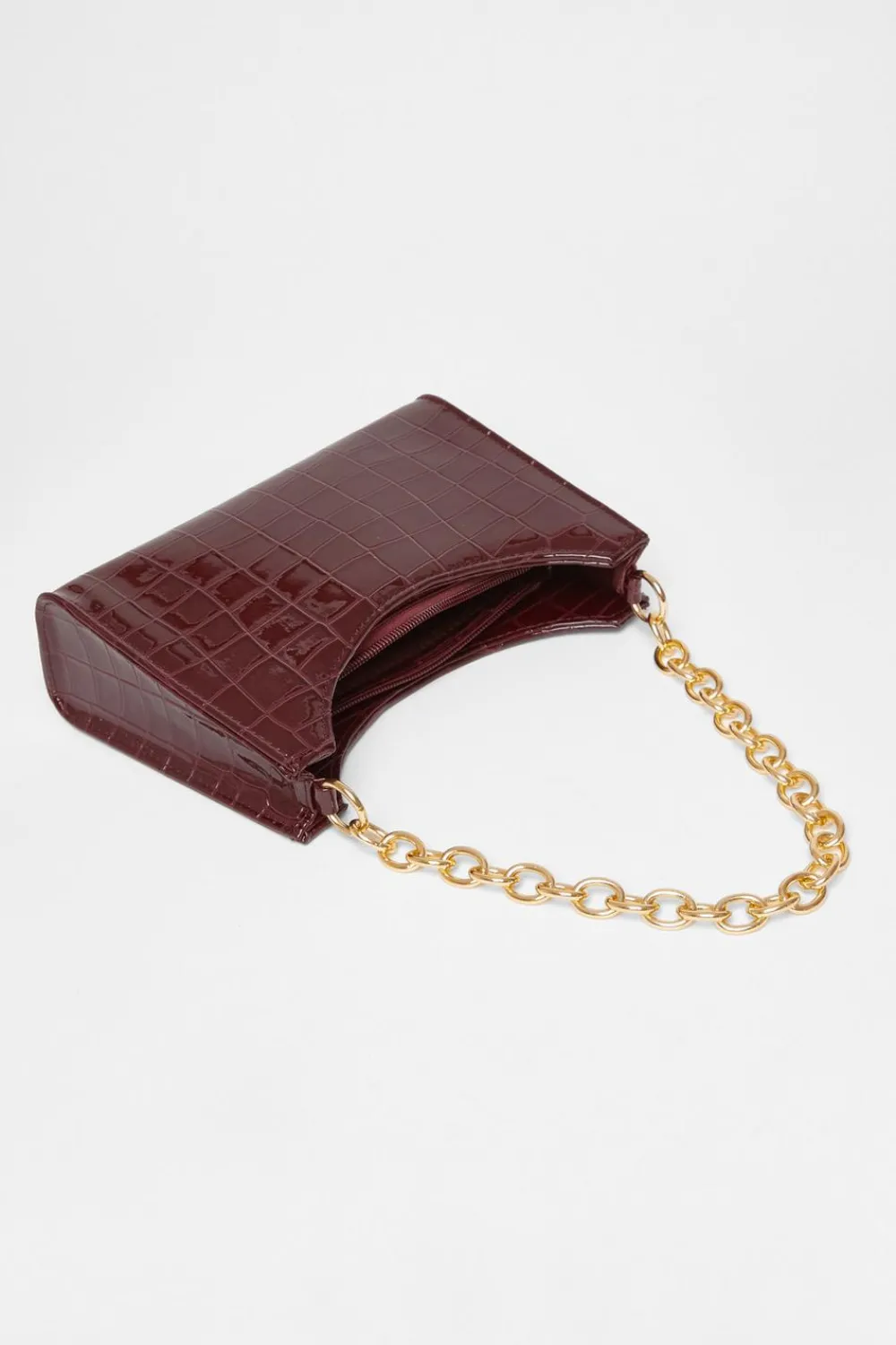 Quiz Bags>Dark Red Croc Chain Shoulder Bag