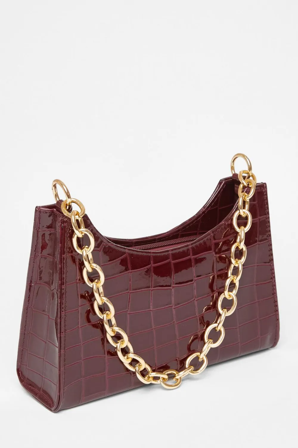 Quiz Bags>Dark Red Croc Chain Shoulder Bag