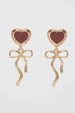 Quiz Jewellery|Earrings>Dark Red Enamel Ribbon Heart Earrings