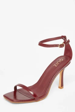 Quiz Heels>Dark Red Faux Leather Barely There Heels