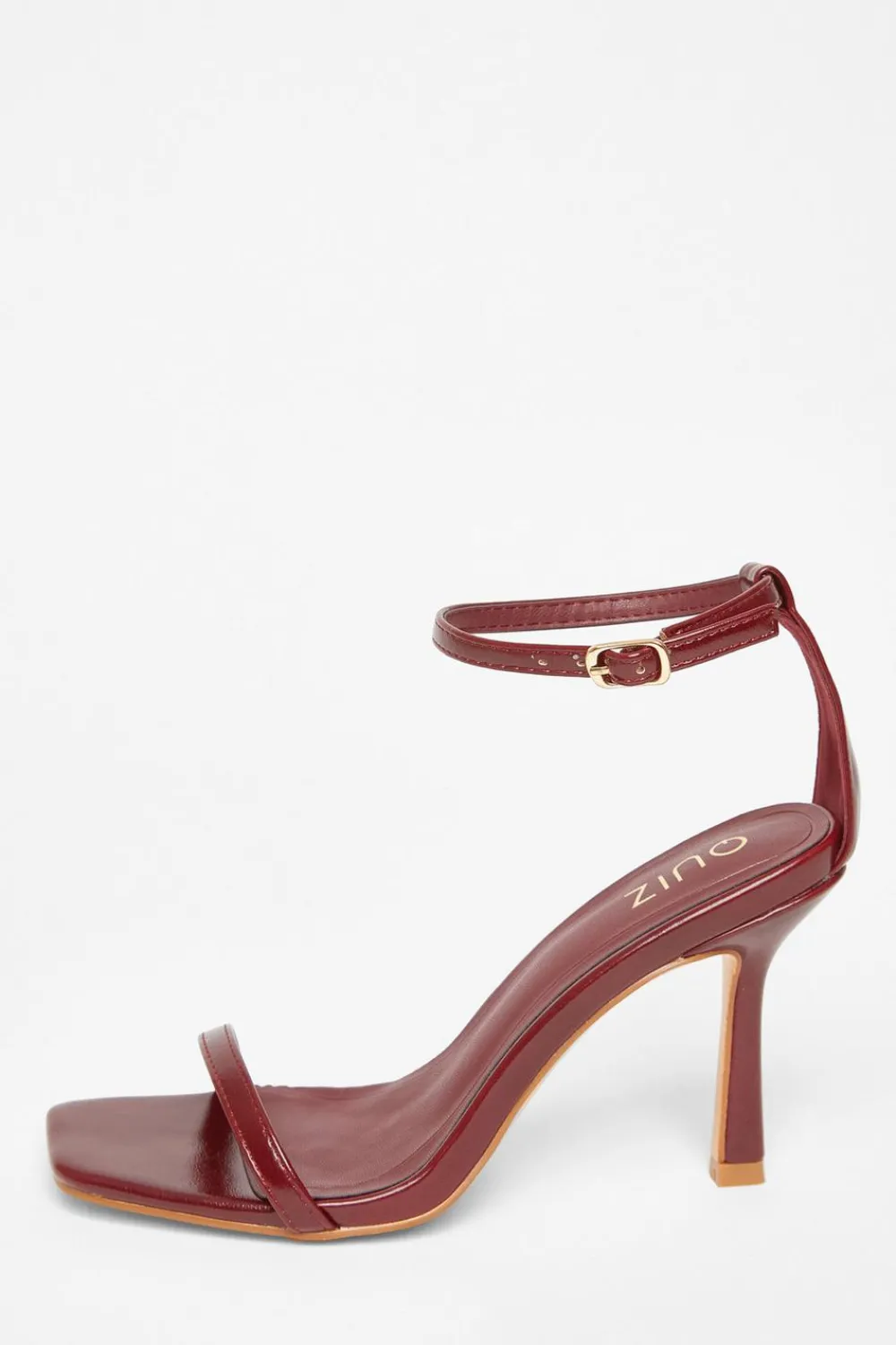 Quiz Heels>Dark Red Faux Leather Barely There Heels