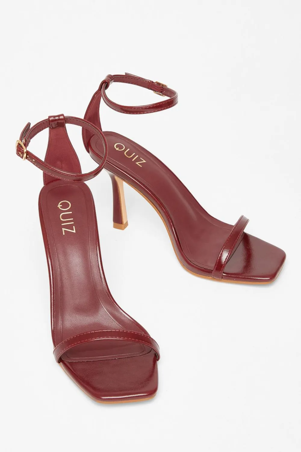 Quiz Heels>Dark Red Faux Leather Barely There Heels