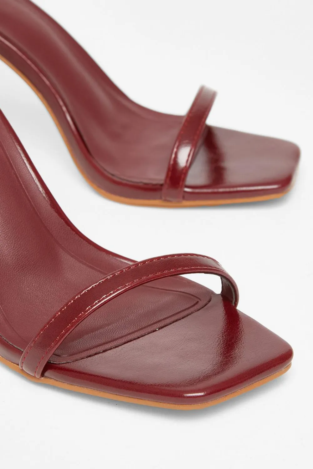 Quiz Heels>Dark Red Faux Leather Barely There Heels