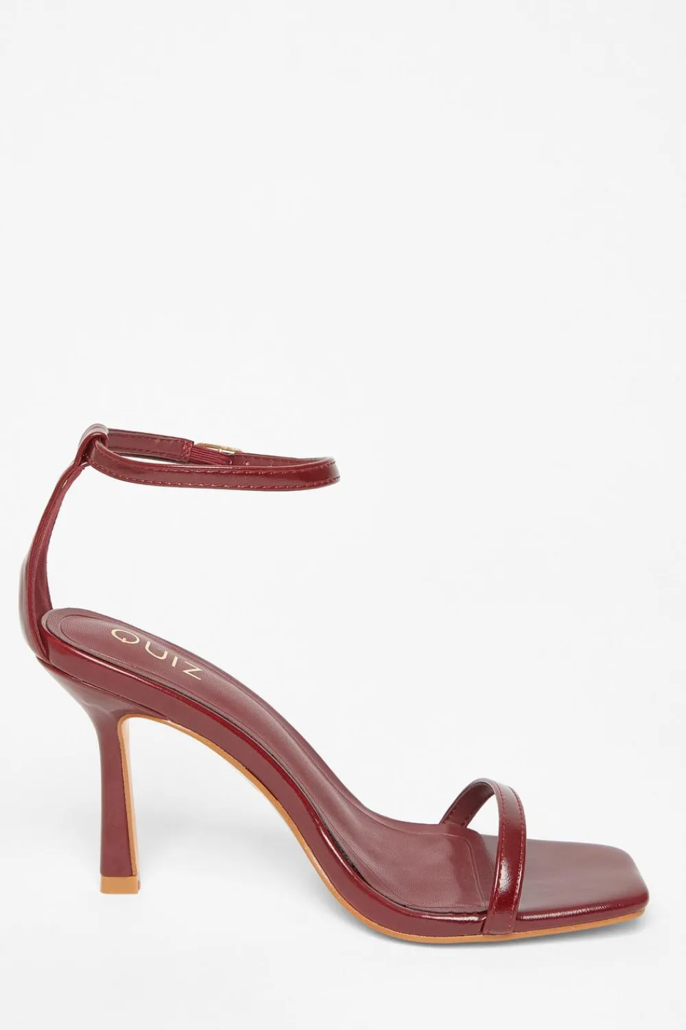 Quiz Heels>Dark Red Faux Leather Barely There Heels