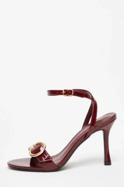 Quiz Sandals|Heels>Dark Red Faux Leather Buckle Heels