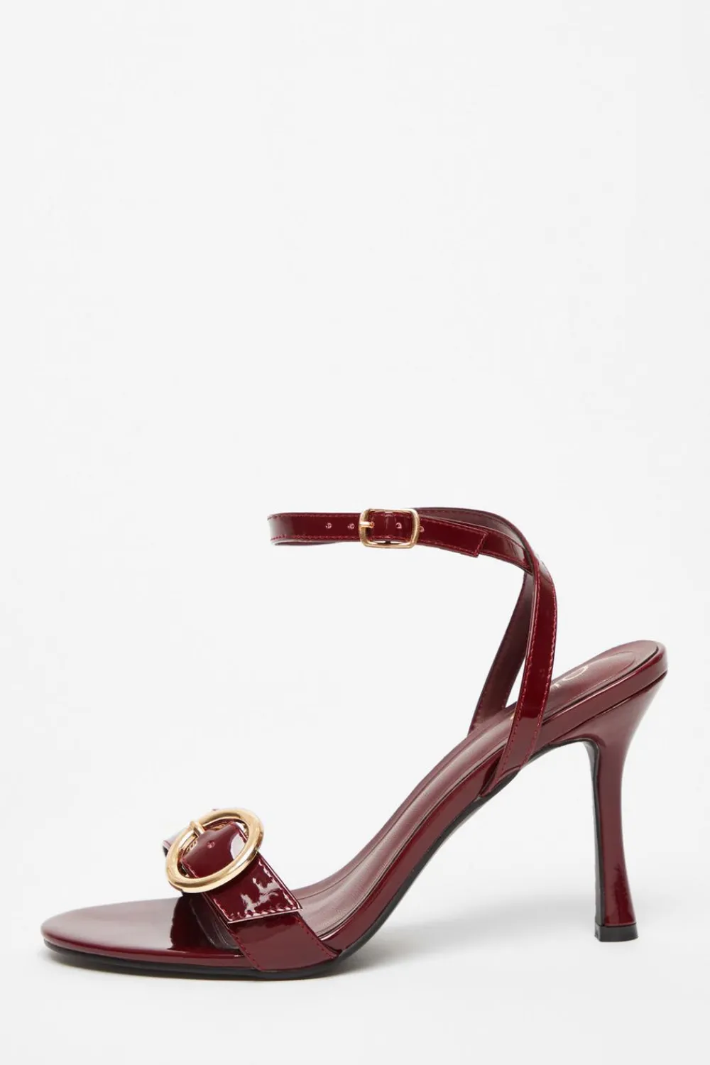 Quiz Sandals|Heels>Dark Red Faux Leather Buckle Heels