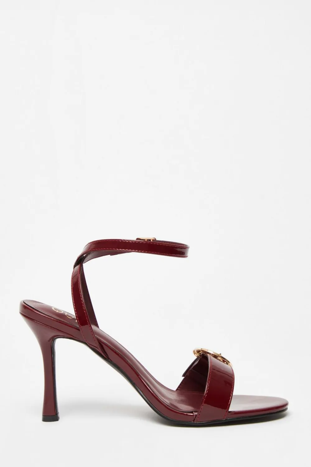 Quiz Sandals|Heels>Dark Red Faux Leather Buckle Heels