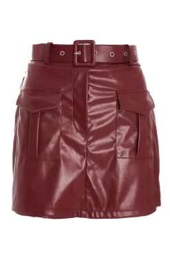 Quiz Trending: Red|Skirts>Dark Red Faux Leather Skort