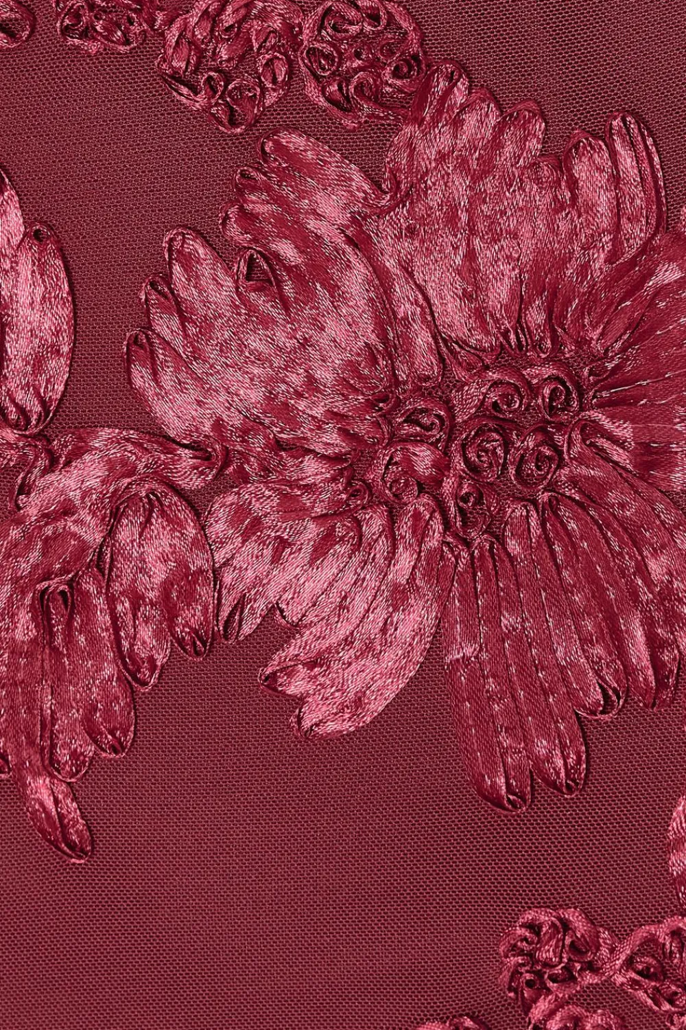 Quiz Trending: Red|Florals>Dark Red Floral Applique Mini Dress
