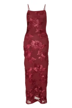Quiz Christening Guest|Trending: Red>Dark Red Floral Applique Midaxi Dress