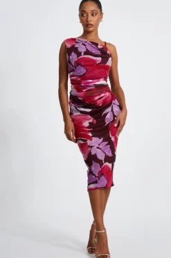 Quiz Florals|Wedding Guest Dresses>Dark Red Floral Midi Dress