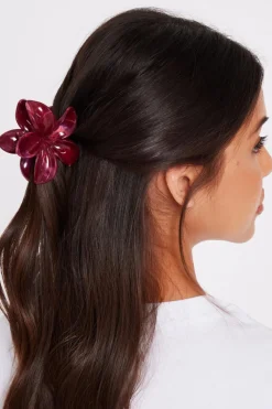 Quiz Holiday Accessories|Hair Accessories>Dark Red Flower Hair Claw Set