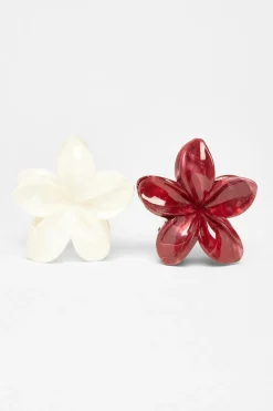 Quiz Holiday Accessories|Hair Accessories>Dark Red Flower Hair Claw Set