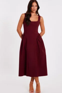 Quiz Christening Guest|Trending: Red>Dark Red Gathered Side Midi Dress