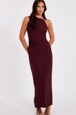 Quiz Day At The Races|Christening Guest>Dark Red Gold Buckle Midaxi Dress