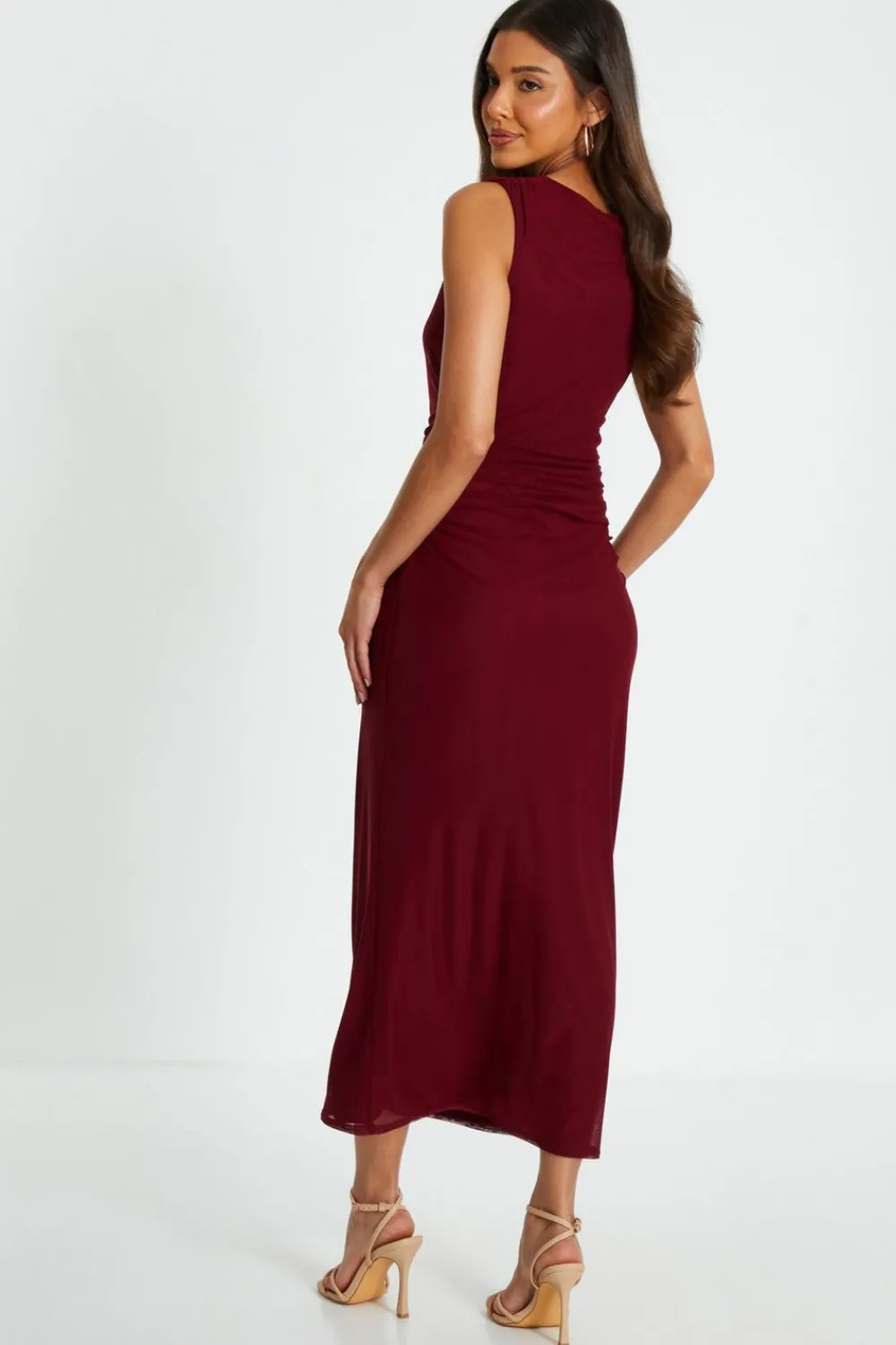 Quiz Evening Dresses|Christening Guest>Dark Red Mesh Bodycon Midaxi Dress