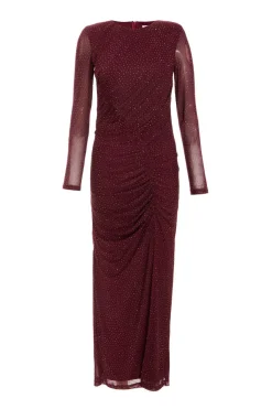 Quiz Evening Dresses|Wedding Guest Dresses>Dark Red Mesh Diamante Midaxi Dress