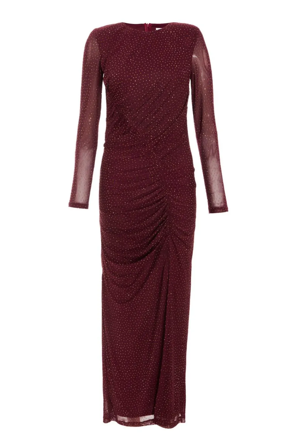Quiz Evening Dresses|Wedding Guest Dresses>Dark Red Mesh Diamante Midaxi Dress
