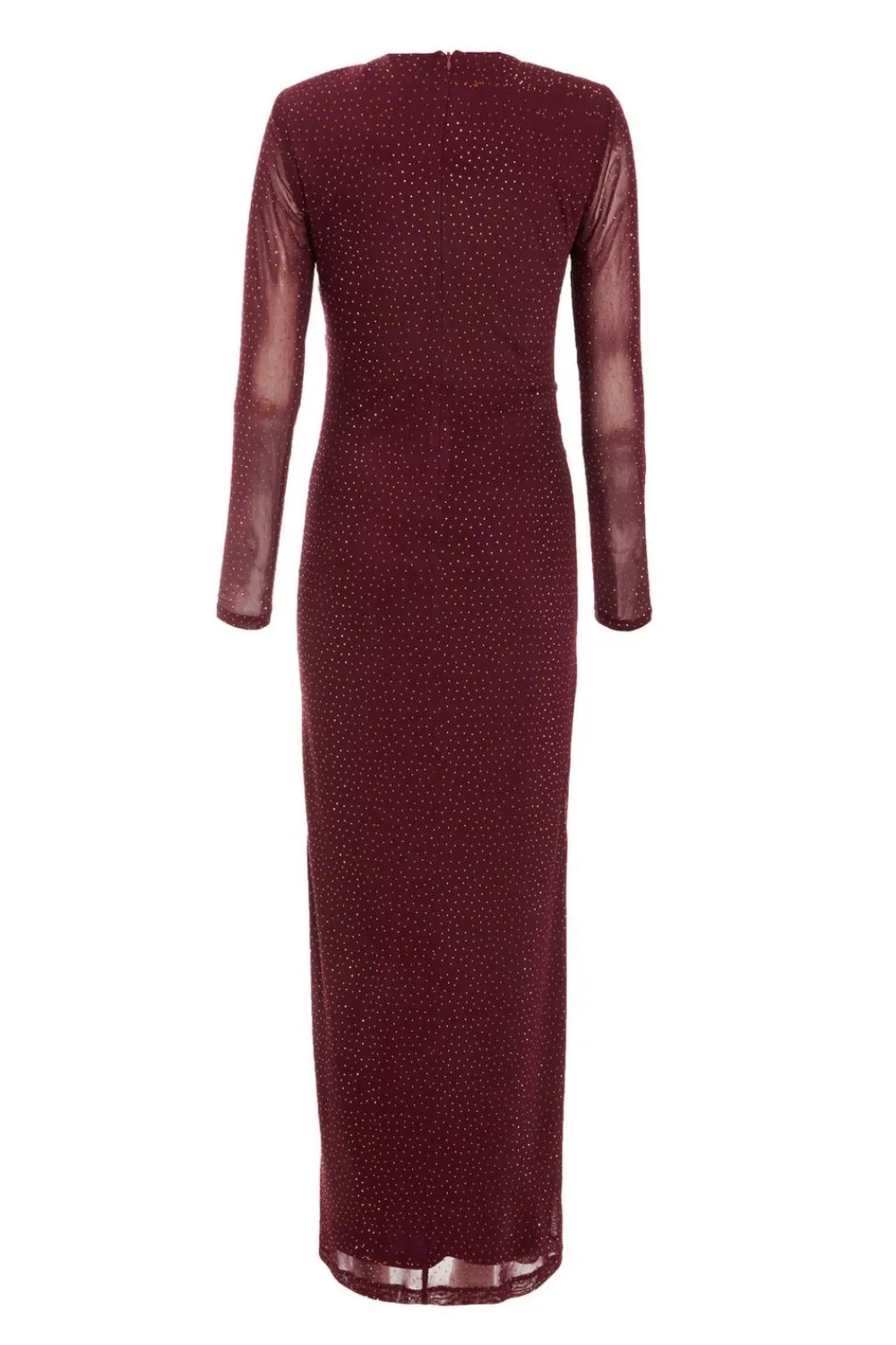 Quiz Evening Dresses|Wedding Guest Dresses>Dark Red Mesh Diamante Midaxi Dress