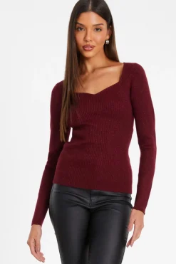Quiz Trending: Red|Knitwear>Dark Red Metallic Glitter Jumpper