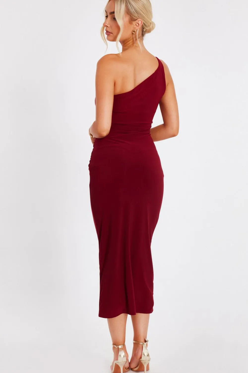 Quiz Day At The Races|Christening Guest>Dark Red One Shoulder Midaxi Dress