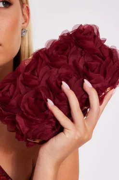 Quiz Wedding Accessories|Bags>Dark Red Organza Rose Box Bag