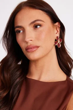Quiz Jewellery|Earrings>Dark Red Oversized Flower Earrings