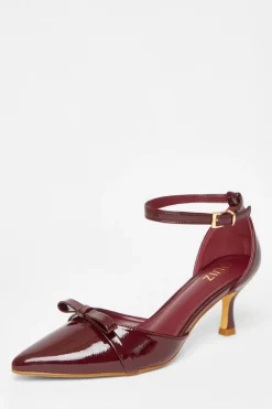 Quiz Occasion Shoes|Heels>Dark Red Patent Bow Court Heels