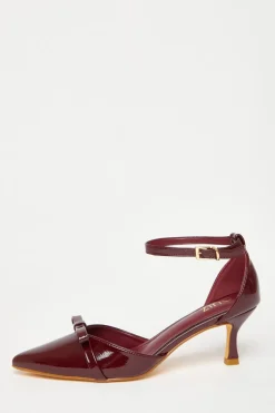 Quiz Occasion Shoes|Heels>Dark Red Patent Bow Court Heels