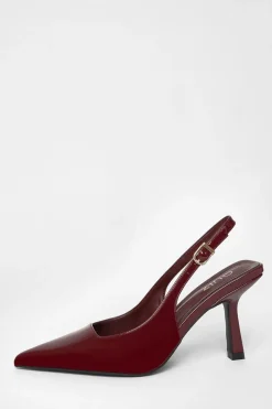Quiz Heels|Day At The Races>Dark Red Patent Sling Back Court Heels