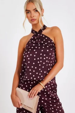 Quiz Going Out Tops|Trending: Red>Dark Red Polka Dot Halter Top