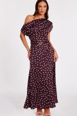 Quiz Day At The Races|Christening Guest>Dark Red Polka Dot Midaxi Dress