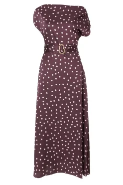 Quiz Day At The Races|Christening Guest>Dark Red Polka Dot Midaxi Dress