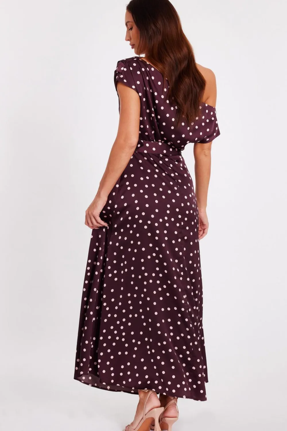 Quiz Day At The Races|Christening Guest>Dark Red Polka Dot Midaxi Dress
