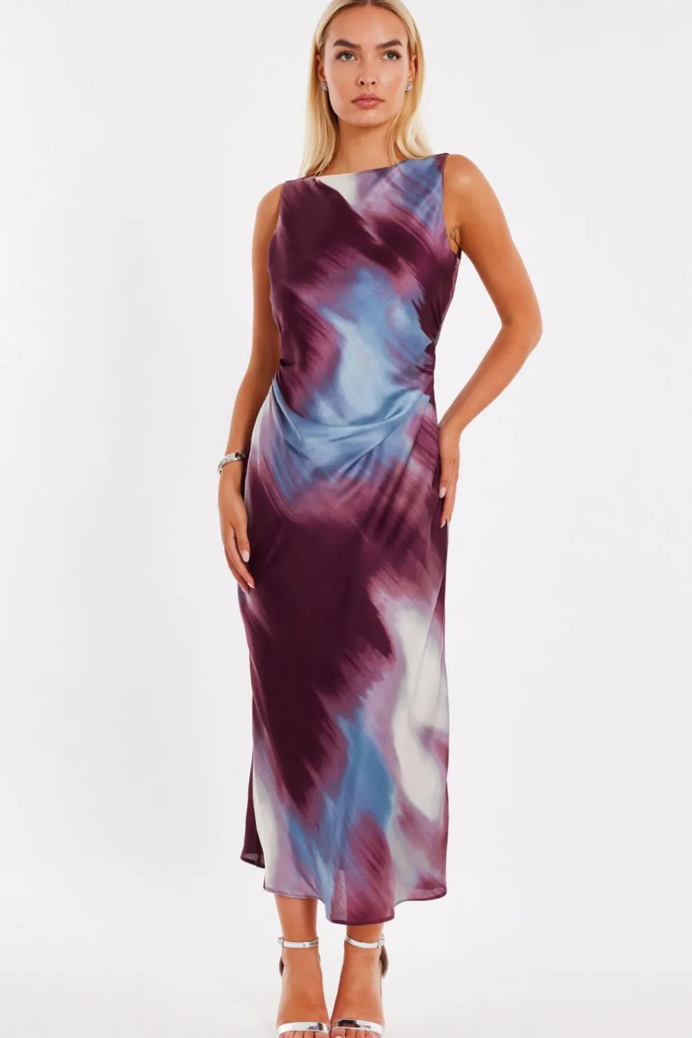 Quiz Evening Dresses|Day At The Races>Dark Red Printed Satin Midaxi Dress
