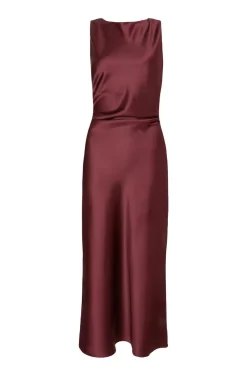 Quiz Day At The Races|Christening Guest>Dark Red Satin Ruched Midaxi Dress