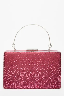 Quiz Bags|Prom & Ball>Dark Red Scattered Diamante Box Bag