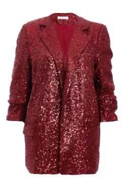 Quiz Trending: Red|Blazers>Dark Red Sequin Ruched Blazer