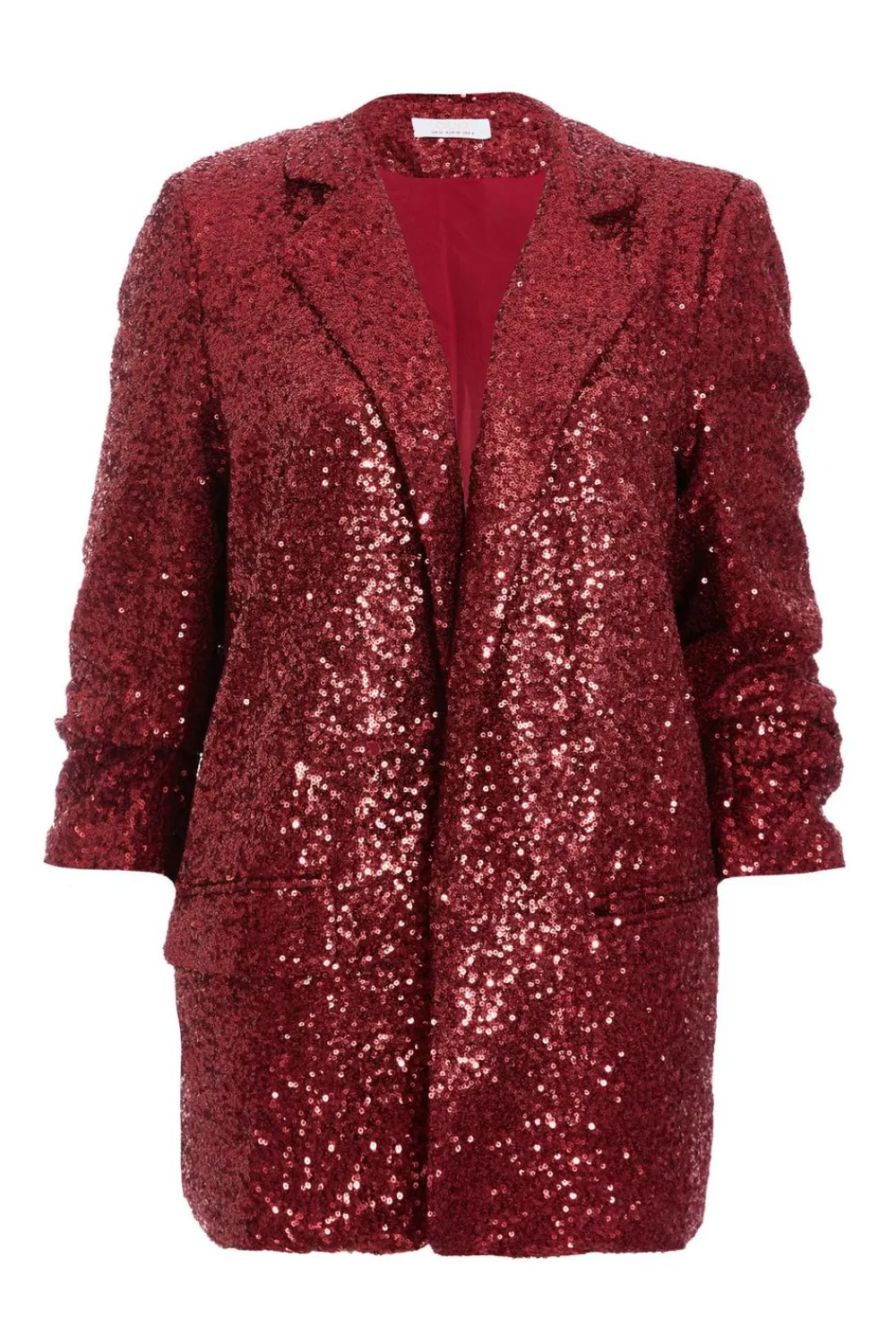 Quiz Trending: Red|Blazers>Dark Red Sequin Ruched Blazer