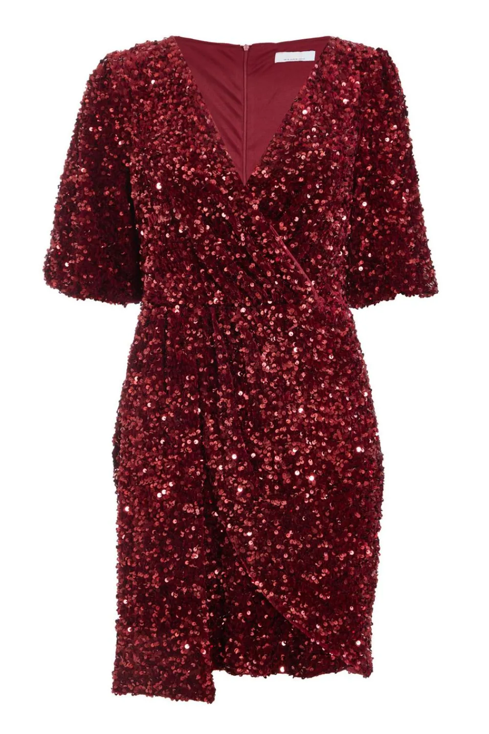 Quiz Trending: Red|Wrap Dresses>Dark Red Sequin Wrap Mini Dress