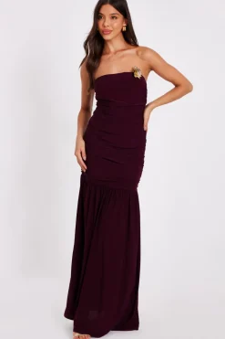 Quiz Evening Dresses|Trending: Red>Dark Red Strapless Corsage Maxi Dress