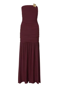 Quiz Evening Dresses|Trending: Red>Dark Red Strapless Corsage Maxi Dress