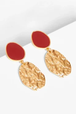 Quiz Jewellery|Holiday Accessories>Dark Red Textured Drop Earrings